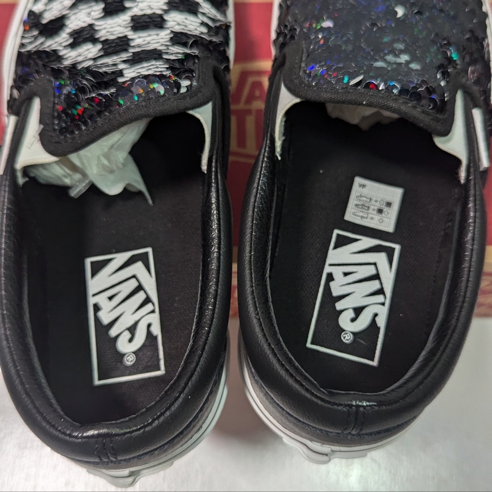 Vans Classic Slip-on Flipping Sequins Black/ White Checkerboard - Picture 8 of 11